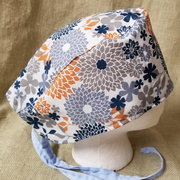 Blue & Grey Flower Chrysanthemum Scrub Cap - Picture 4 of 4
